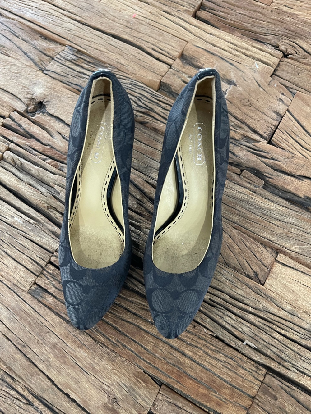 Coach Black Signature Pointed Toe Flats with Monogram
